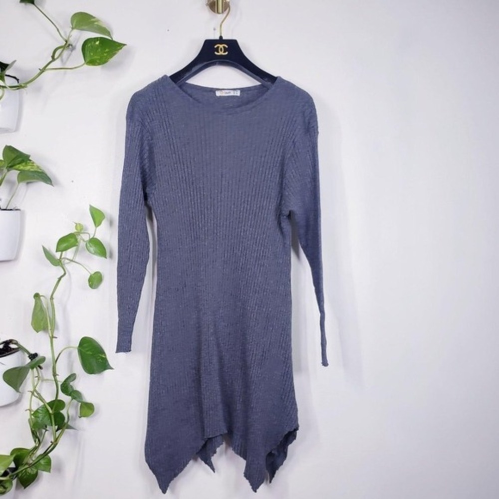 Tavin Womens Medium Gray Ribbed Tunic Dress Sweater Shift Asymmetrical Lagenlook